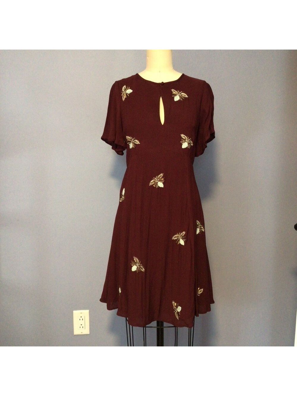 Anthropologie Moulinette Soeurs Beaded Firefly Embroidered Midi Dress  Sz 6